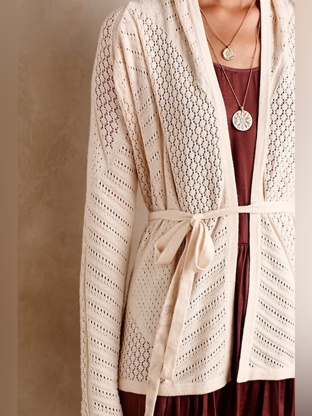 Anthropologie • Pointelle textured Knit Wrap Cardigan with Belt
